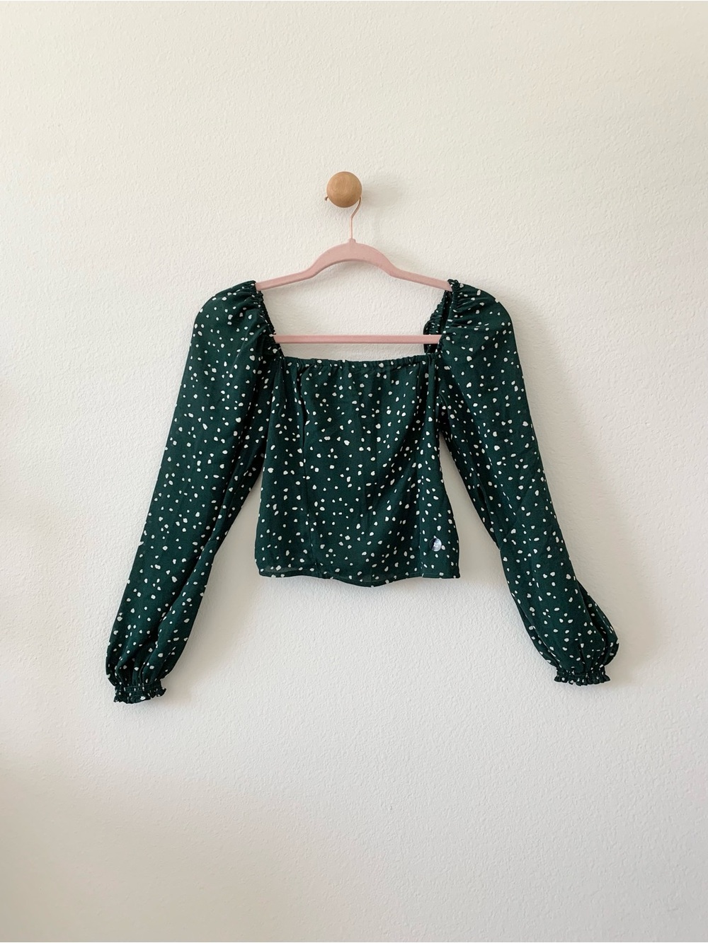 Abercrombie & Fitch Green Polka Dots Smock Bishop Sleeves Blouse US XS